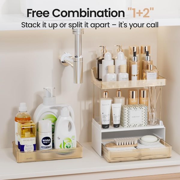 Delamu 2-Tier 2-Drawer Bathroom Counter Organizer, Multi-Purpose Makeup Organizer Countertop, Large Skincare Organizers, Exquisite Vanity Organizer, Amber - Image 5