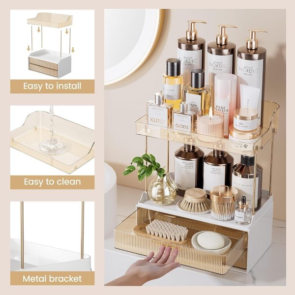 Delamu 2-Tier 2-Drawer Bathroom Counter Organizer, Multi-Purpose Makeup Organizer Countertop, Large Skincare Organizers, Exquisite Vanity Organizer, Amber - Image 8