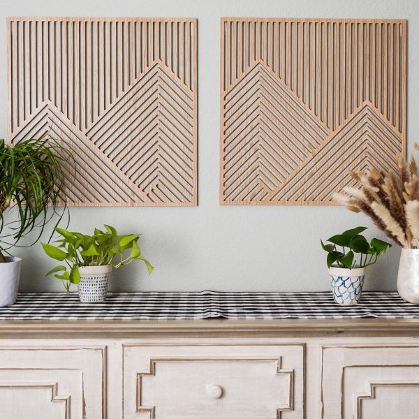 SnugLife 2 Pcs Wood Mountain Wall Art - Modern Wooden Panel Mountain Wall Decor, Decorative Forest Nature Abstract Line Minimalist Wall Art for Living Room Bedroom Farmhouse - Large 23.5”x23.5” - Image 5
