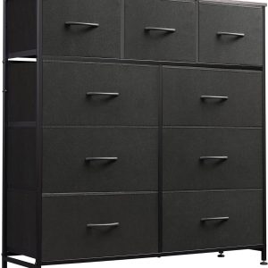WLIVE 9-Drawer Dresser, Fabric Storage Tower for Bedroom, Hallway, Entryway, Closet, Tall Chest Organizer Unit with Fabric Bins, Steel Frame, Wood Top, Easy Pull Handle, Charcoal Black
