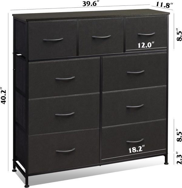 WLIVE 9-Drawer Dresser, Fabric Storage Tower for Bedroom, Hallway, Entryway, Closet, Tall Chest Organizer Unit with Fabric Bins, Steel Frame, Wood Top, Easy Pull Handle, Charcoal Black - Image 3